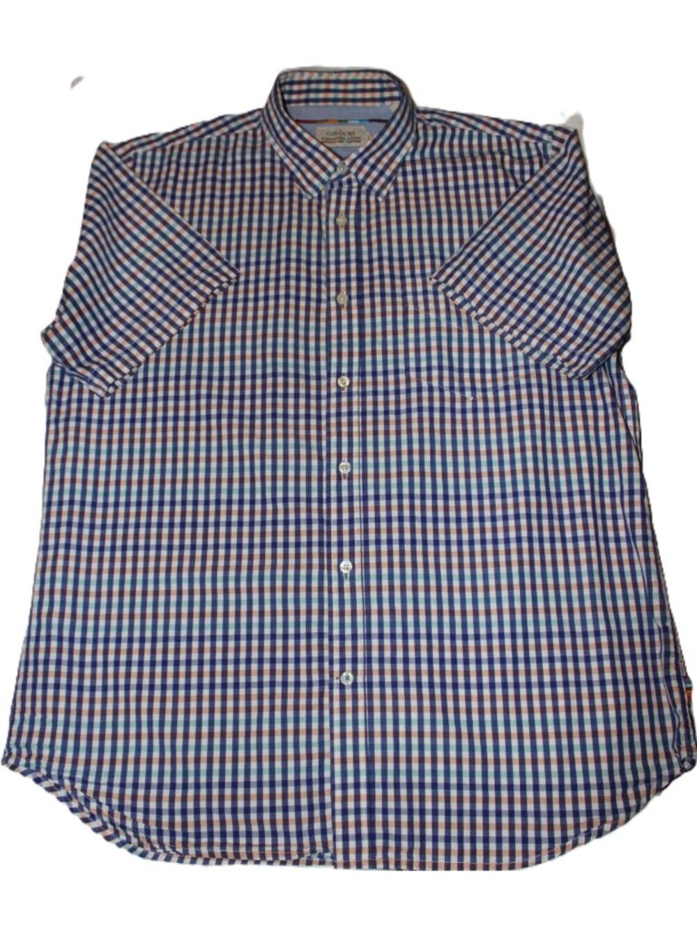 Button Up Short Sleeve Plaid Shirt XL Colours by Alexander Julian Blue Pink